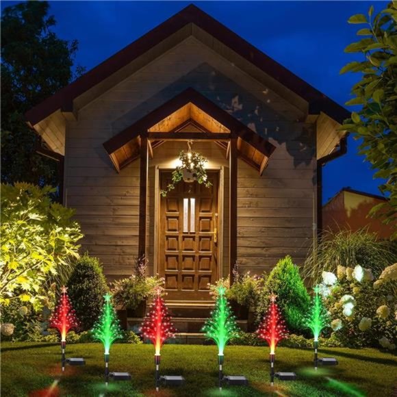 2 Pcs Solar Christmas Tree Garden Stake Lights Outdoor...